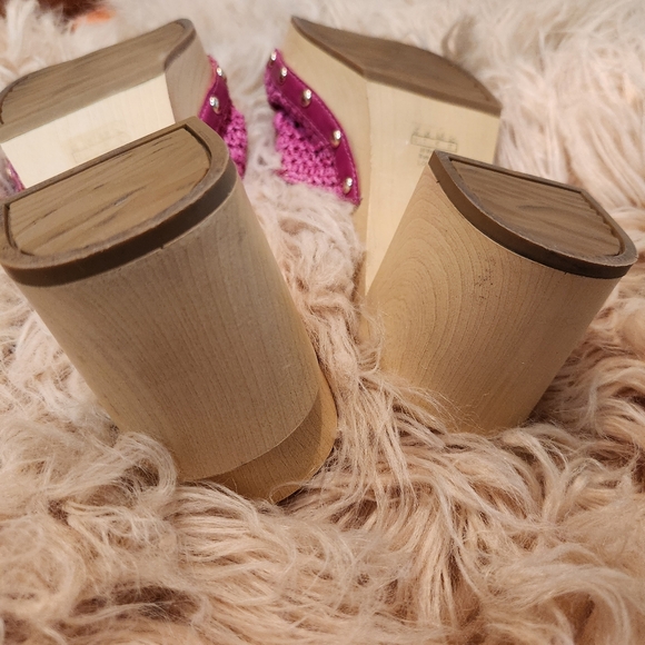 Franco Sarto Woven Pink Capri Clog Slide Wooden Platform Wedge Sandal Slip On 10 - Picture 13 of 15